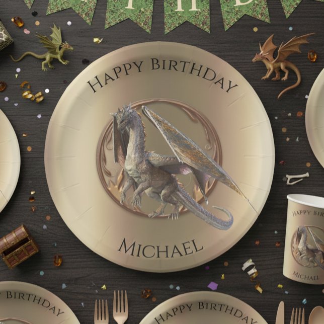 Bronze Dragon Birthday Party Paper Plate (Creator Uploaded)