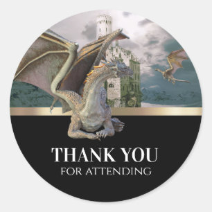 Bronze Dragon Mediaeval Castle Metallic Birthday  Classic Round Sticker