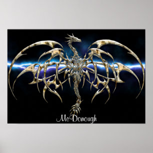 Bronze Dragon on Lightning Sky Poster