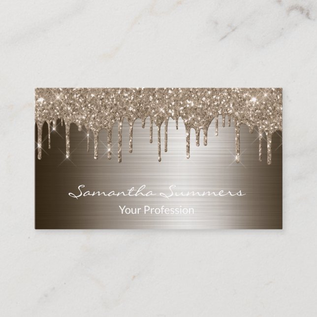 Bronze  Drips Metal Elegant Customise Glitter Business Card (Front)