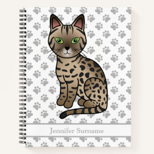 Bronze Egyptian Mau Cute Cartoon Cat & Custom Text Notebook