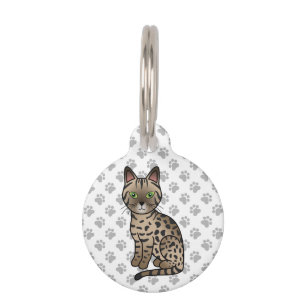 Bronze Egyptian Mau Cute Cartoon Cat & Pet's Info Pet Tag