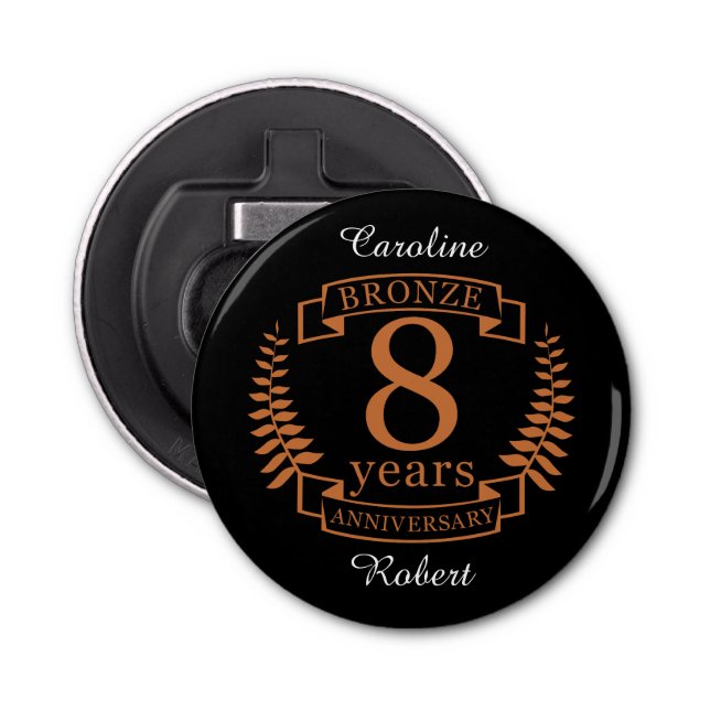 Bronze eighth wedding anniversary 8 years bottle opener (Front)