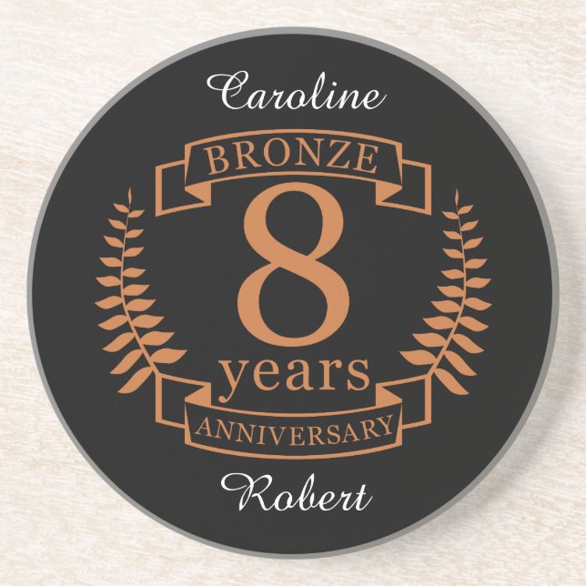 Bronze eighth wedding anniversary 8 years coaster (Front)