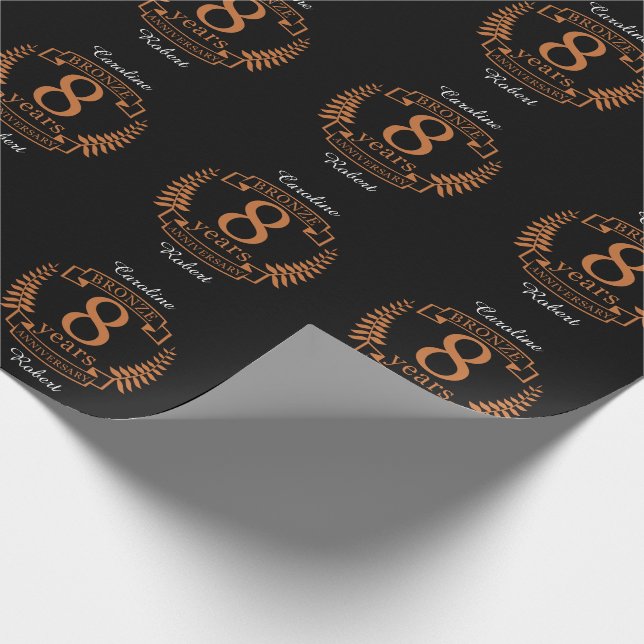 Bronze eighth wedding anniversary 8 years wrapping paper (Corner)