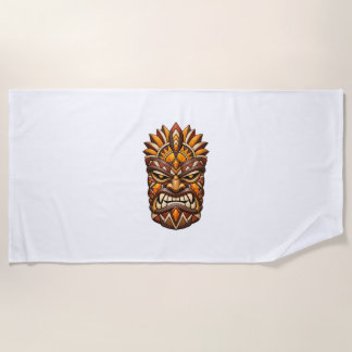 Bronze Ember Tiki Mask Beach Towel