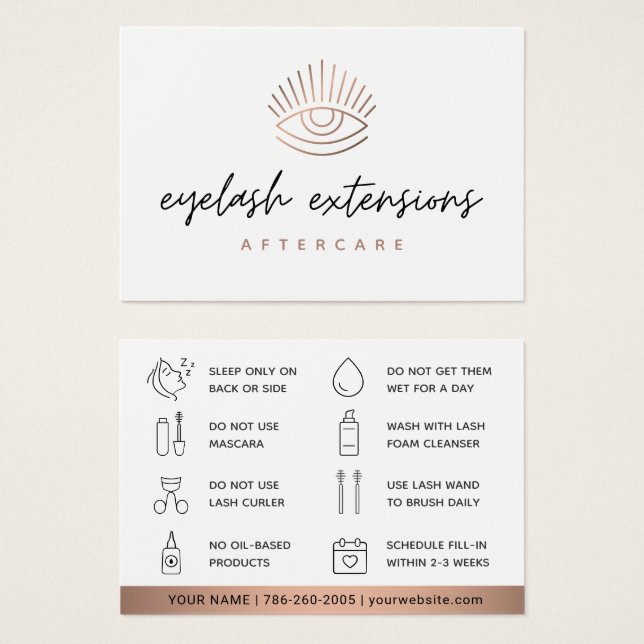 Bronze Eyelash Extensions Lash Aftercare Card (Front & Back)