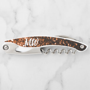Bronze faux glitter sparkles Monogram Corkscrew