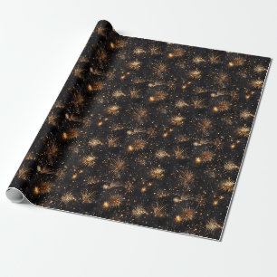 Bronze Fireworks on Black Wrapping Paper
