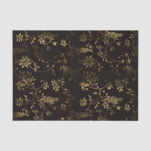 Bronze Flowers and Leaves on Black Background Tissue Paper