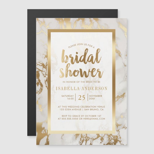 Bronze Foil & Marble Bridal Shower Magnetic Invitation (Front/Back)