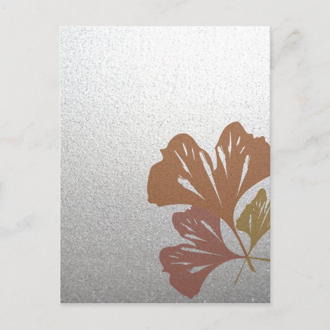 Bronze Ginkgo Leaves on Silver Effect Pattern Postcard (Front)