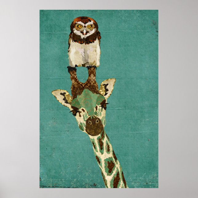 Bronze Giraffe & Owl Art Poster (Front)