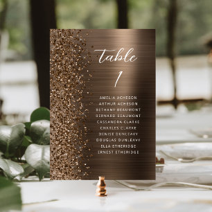 Bronze Glam Glitter Metallic Script Wedding Table Number