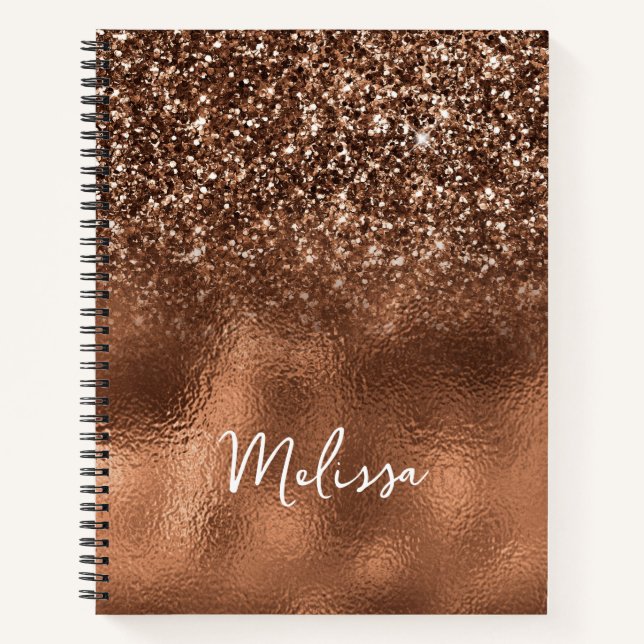 Bronze Glitter and Foil Personalised Name Notebook (Front)