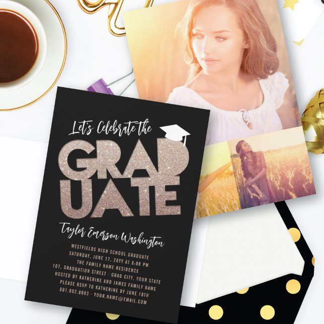 Bronze Glitter Graduate Cutout Graduation Party Invitation (Creator Uploaded)