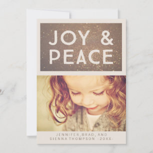 Bronze Glitter Joy & Peace Christmas Photo Flat Holiday Card