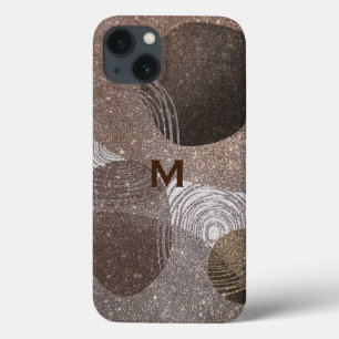 Bronze Glittery Abstract Monogrammed iPhone 13 Case