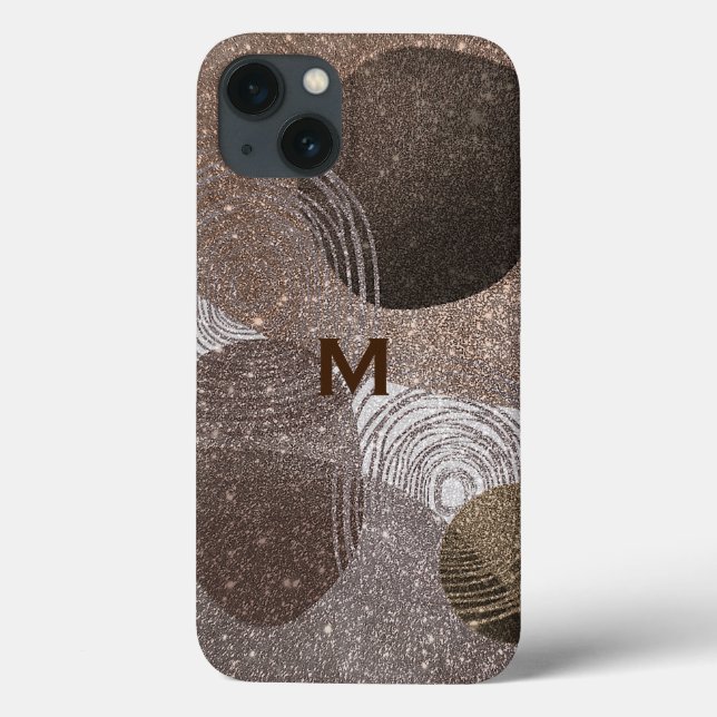 Bronze Glittery Abstract Monogrammed Case-Mate iPhone Case (Back)