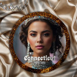 Bronze Glitz Pageant Button Pin Custom Photo<br><div class="desc">Show off your spirit of pageantry with these custom pageant button pins. Upload your photo and enter your name and text to create the ultimate fan button,  or use it to secure your sash during pageants and promotional appearances.</div>