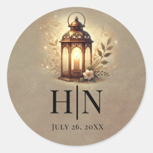 Bronze Glowing Lantern Romantic Rustic Wedding  Classic Round Sticker