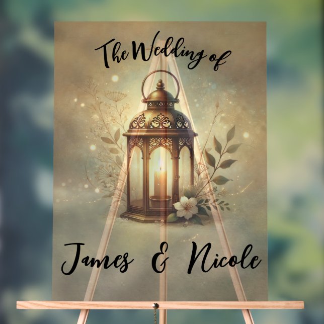 Bronze Glowing Lantern Rustic Wedding Sign (Neutral)
