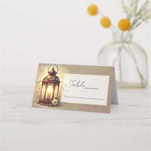 Bronze Glowing Lantern Rustic Wedding Table Place Card