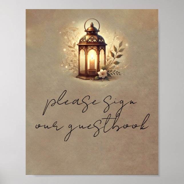 Bronze Glowing Lantern Rustic Wedding Table Sign (Front)