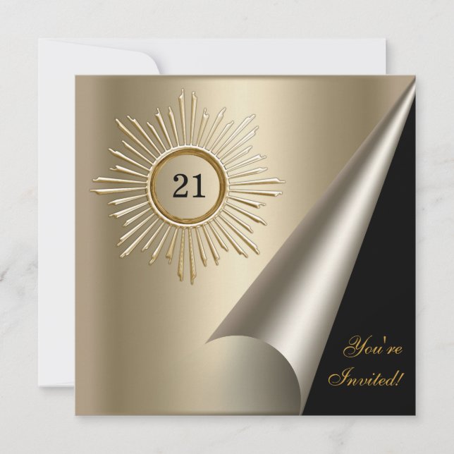 Bronze Gold Black 21st Birthday Event Invitation (Front)