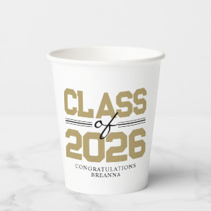 Bronze Gold & Black Class of Year Graduation Paper Cups