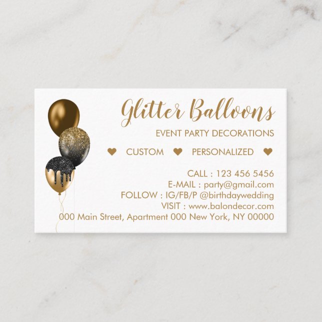Bronze Gold Event Planner Party Balloon Calling Card (Front)