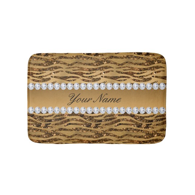 Bronze Gold Faux Foil Zebra Stripes Bath Mat (Front)