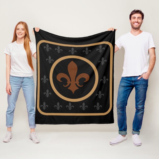 Bronze Gold Fleur de Lis Reversible Fleece Blanket (In Situ)