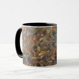 Bronze Gold Floral Art Mug Cup