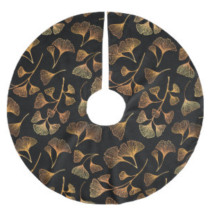 Bronze Gold Ginkgo Leaf Pattern Brushed Polyester Tree Skirt