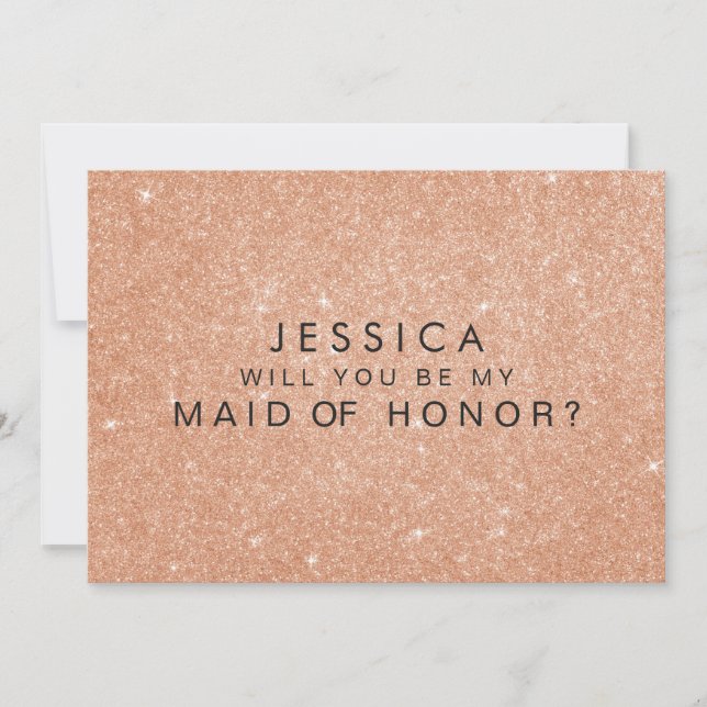 Bronze Gold Glitter Maid of Honour Request Cards (Front)