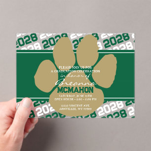 Bronze Gold & Green Pawprint Graduation Frosted Acrylic Invitations