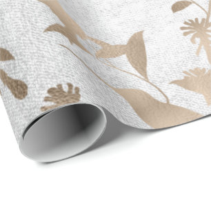 Bronze Gold Grey Cottage Hummingbird Flowers Wrapping Paper