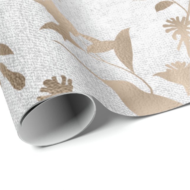 Bronze Gold Grey Cottage Hummingbird Flowers Wrapping Paper (Roll Corner)