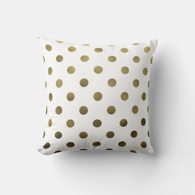 Bronze Gold Leaf Metallic Faux Foil Polka Dot Cushion (Front)