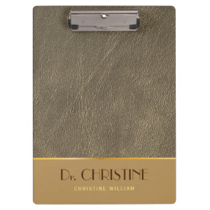 Bronze Gold Leather Brown Custom Name Elegant  Clipboard