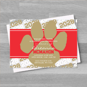 Bronze Gold & Red Pawprint Graduation Frosted Acrylic Invitations