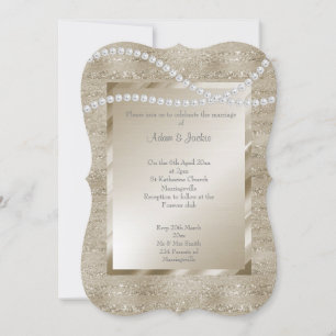 Bronze Gold Sparkle Pearl ELEGANT CLASSY WEDDING Invitation