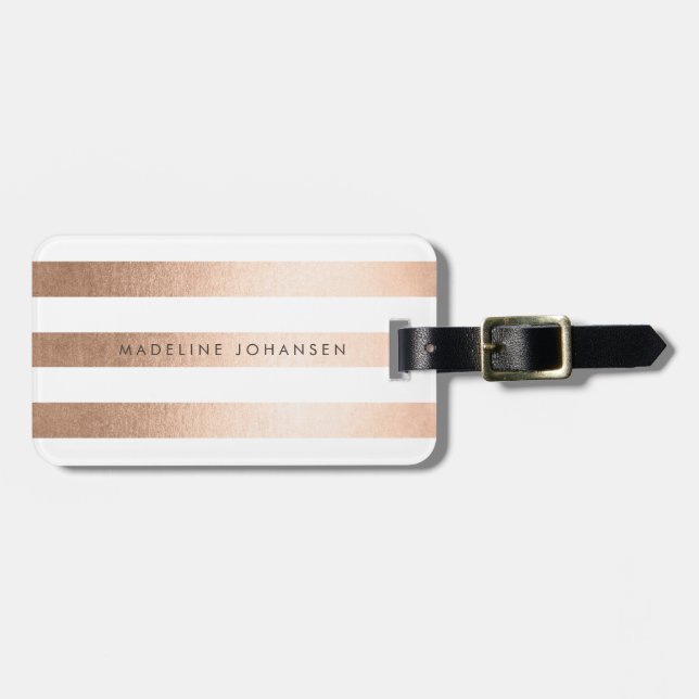 Bronze Gold White Stripes Ladies Business Luggage Tag (Front Horizontal)