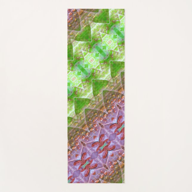 Bronze & Green Leaf Ikat 2 Pouf Angled Yoga Mat (Front)