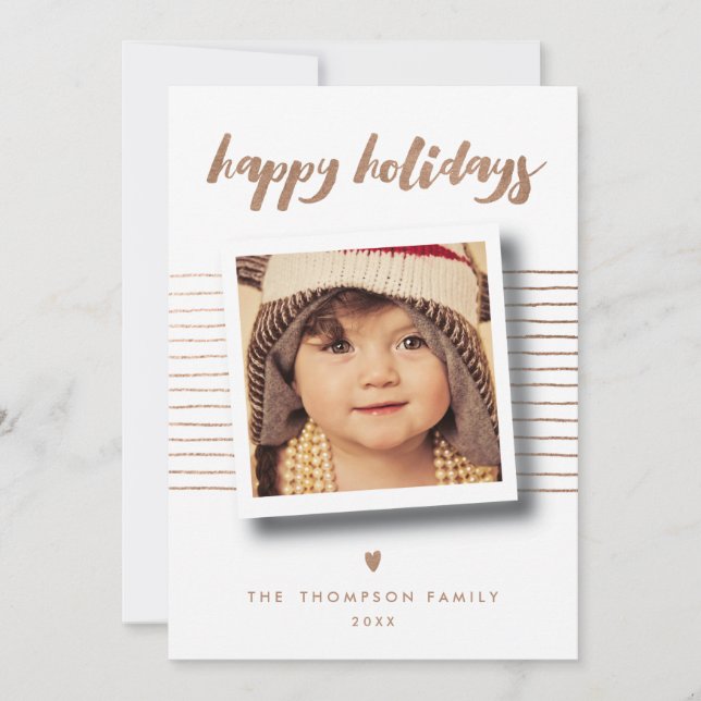 Bronze Happy Holidays Christmas Photo Greeting Holiday Card (Front)