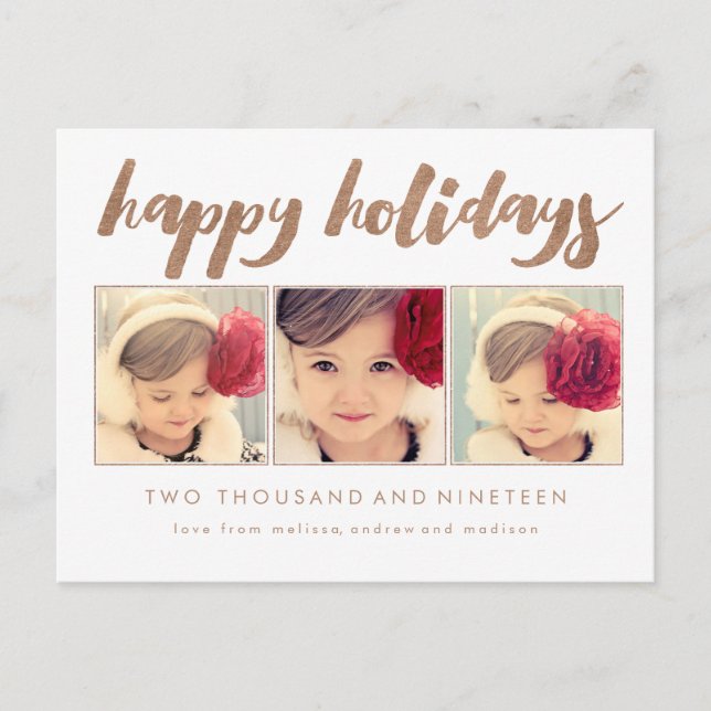 Bronze Happy Holidays Xmas Photo Frame Postcard (Front)