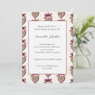 Bronze Hearts Red Bows Bridal Shower Invitation
