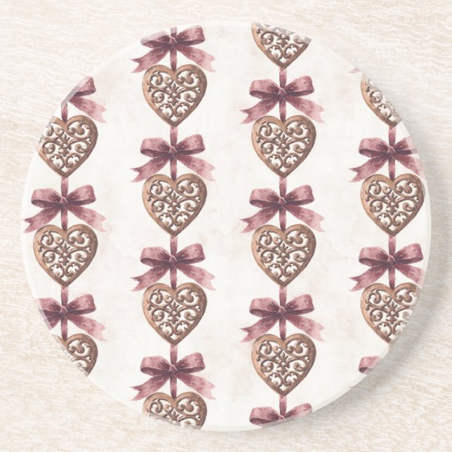 Bronze Hearts Red Bows Coaster (Front)