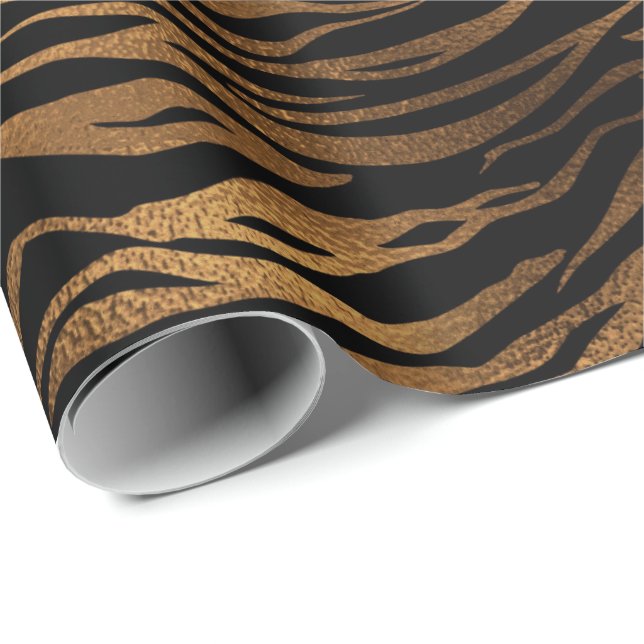 Bronze Honey Gold Metal Black Tiger Animal Skin Wrapping Paper (Roll Corner)